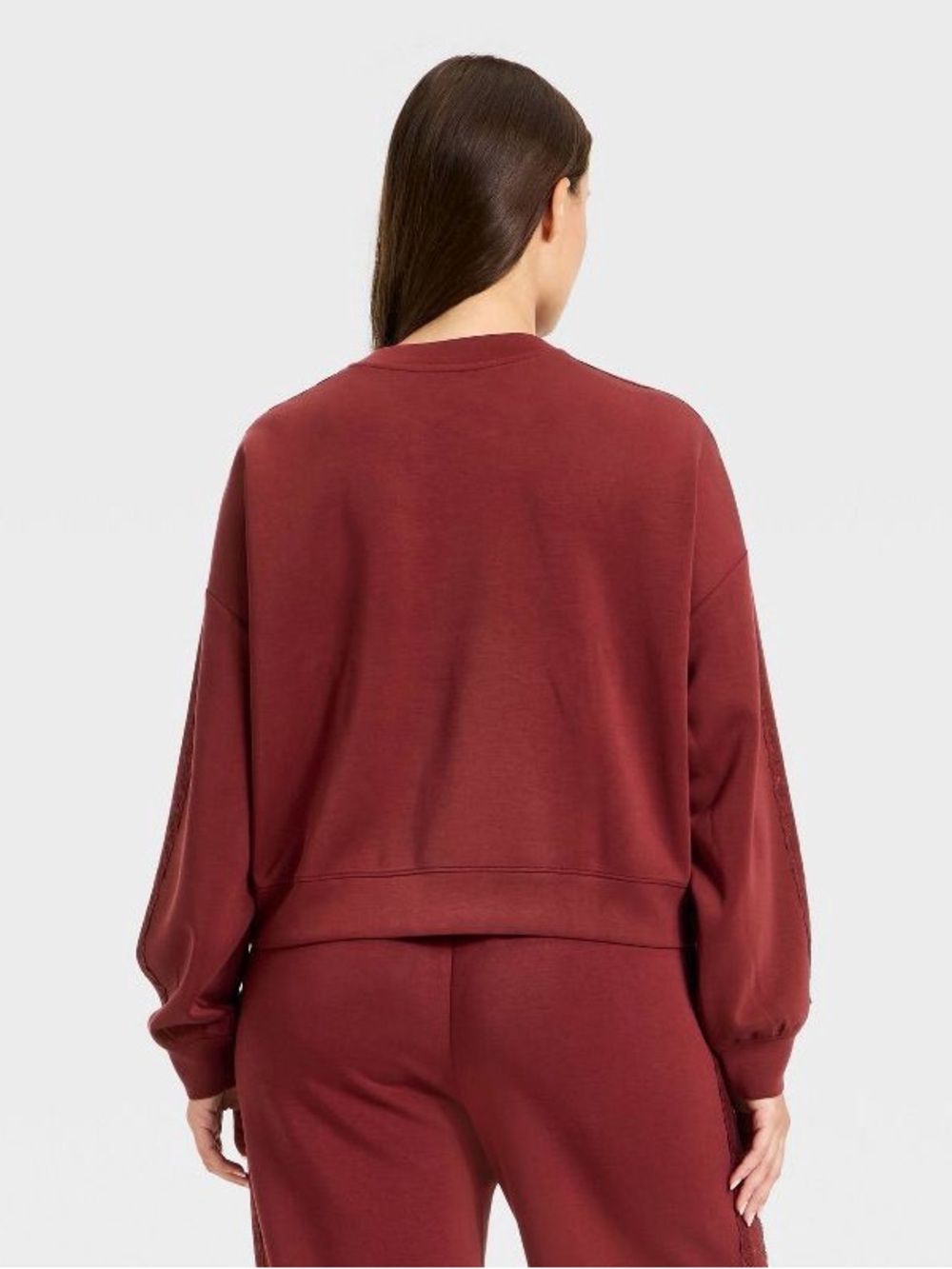 All In Motion Airy Sleek Pique Crewneck Sweatshirt- Maroon - Picture 2 of 14